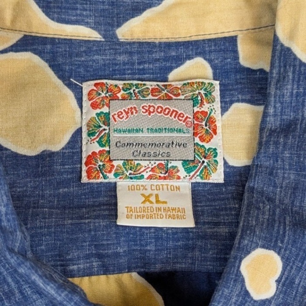 Reyn Spooner Hawaiian Shirt XL Blue Cream Hibiscus Floral Cotton Button Down - Picture 3 of 12